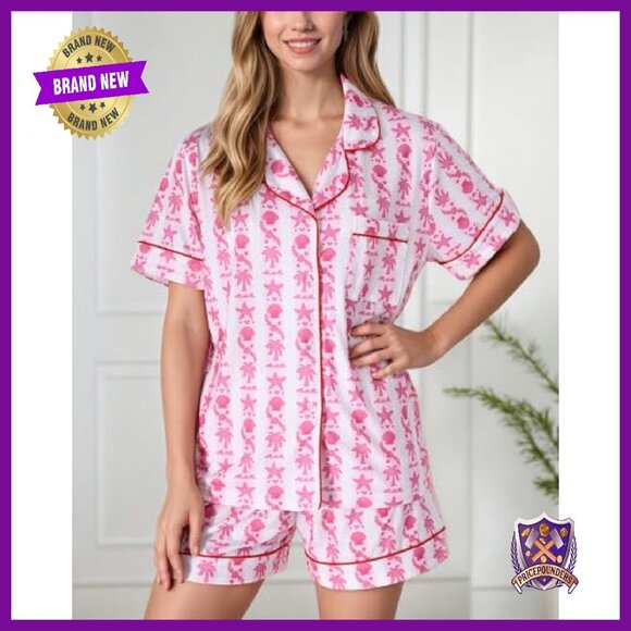 Women's Summer Pajama Set Shorts Lounge Sleepwear Soft Breathable - Picture 3 of 8